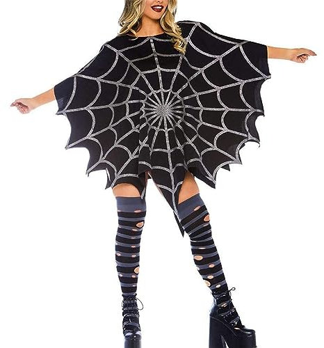 Halloween Umhang für Frauen Spinnennetz Gedruckt Gothic Poncho Cape Schal Halloween Cosplay Kostüm, Schwarz A, Einheitsgröße