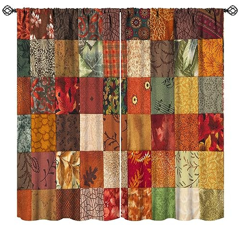 JESTRONRY Boho Patchwork Print Curtains, Vintage Fabric Colorful Stitching Fabric Patch Design Blackout Rod Sleeves Window Drapes for Living Room Bedroom Home Decor 42x45in