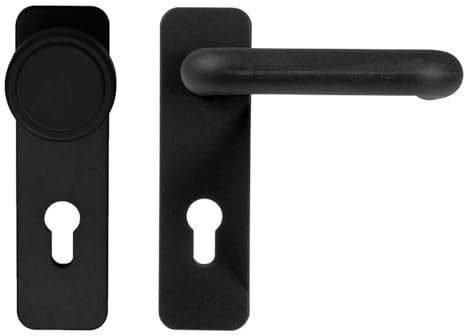 Gedotec Kurzschild Türbeschlag für Feuerschutz-Türen Wechselgarnitur schwarz matt | FI10027 | 1 Set - Türgarnitur | PZ-Zylinder | mit Drücker innen und Knauf außen für Brandschutz-Türen | Türgriff