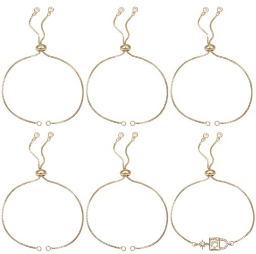 Beebeecraft 1 Box 6 Stück Verstellbares Schiebearmband Mit 18 Karat Vergoldetem Zirkonia Italienischen Kugelperlen Kettenglieder Halskettenherstellung Für DIY Schmuck