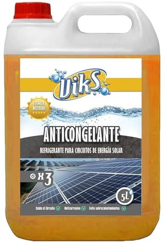 Viks | Anticongelante de Placas Solares Profesional | Fluido Solar | Refrigerante para Paneles Solares | Proteccion del Circuito -28 °C | Propilenglicol | Uso Directo | 5L
