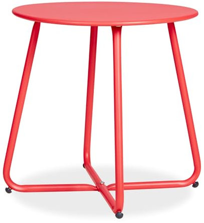 Homestyle4u 2485, Balkontisch rund Beistelltisch klein leicht Gartentisch Metall Rot wetterfest Outdoor Tisch Ø 45 cm
