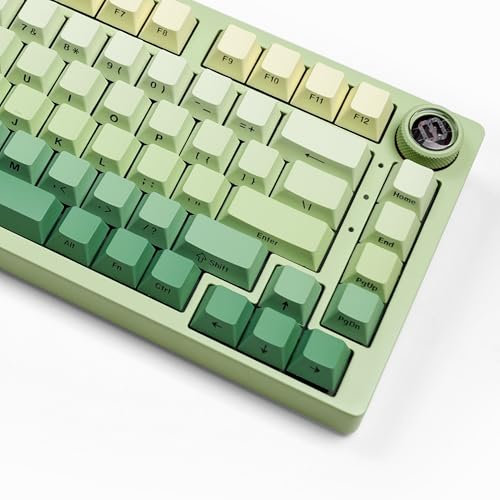 Womier PBT Double Shot Keycaps - 75% Cherry Profile, Gradient Yellow/Green, Side Printed, Shine Through for Mechanical Gaming Keyboards (136 Keys)
