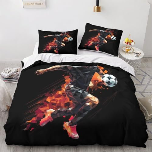QMena Football Volcanic-Lavable Literie Différentes Tailles Housse De Couette Chaleur Comfort Cover Aide Au Sommeil Football Parure De Lit Finesse Linge De Lit Aide Au Sommeil King（220x240cm）