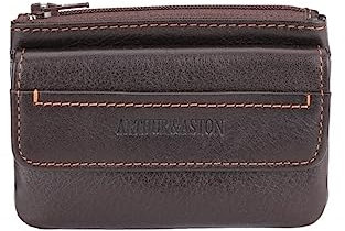 Arthur&Aston Portefeuille Homme en Cuir de Vache, Classique, Léger, Fermeture éclair, 3 Poches, 3 Sections, Uni, Copper