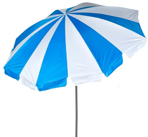AKTIVE Sombrilla de playa, 220 cm, Franjas azul y blanco, Mástil acero, Inclinable y regulable en altura, Tejido poliéster Oxford, Protección UV50, Funda transporte, Sombrillas grandes (62346)