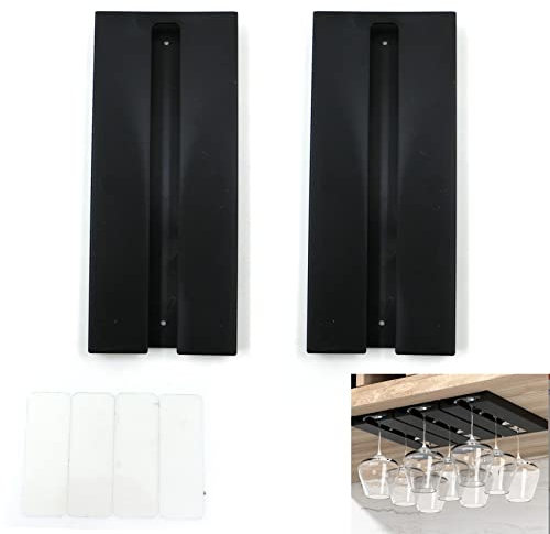 mongtsamz Porte Verres à Vin Suspendre, Aucun perçage requis, Grande capacité, Porte-Verres à Pied Suspendu Support, pour Bar Cuisine, 25.3 * 11 * 2cm(Noir, 2)