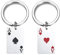 Kawailay 2 portachiavi a forma di carte da gioco, in acciaio inox, portachiavi per feste a tema, per uomini e donne, nero e rosso, Argento