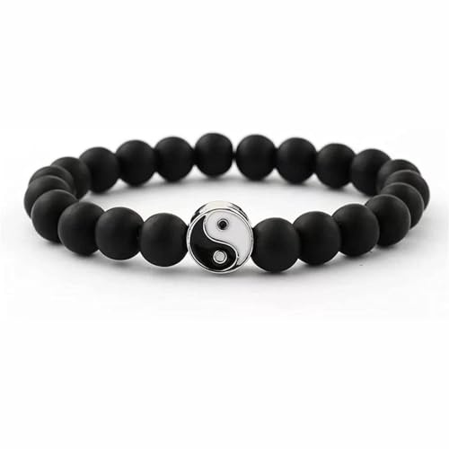 SMTSEC 8mm Naturstein Perlen Perlen ArmbandSchwarzer Mattstein Stretch Armband Unisex Charmarmband Im Chinesischen Stil Yin Yang Bagua Tai Chi Modearmband