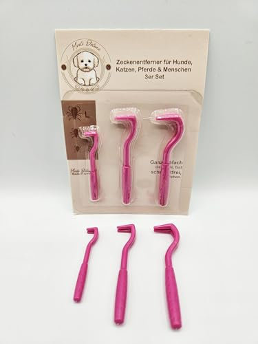 Maili Deluxe 3er Set Zeckenhaken für Hunde, Katze, Pferd & Mensch - Zeckenhebel als bewährter Zeckenentferner zur Zeckenzangen I Alternative zu Zeckenpinzette, Zeckendreher (pink)