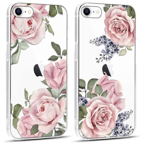 Xylota 2 Stück Transparent Handyhülle für iPhone 8/7/SE 2020/SE 2022 4,7 Hülle, Durchsichtig Case Muster Aesthetic Blumen Mädchen Schutzhülle, Weich Silikon TPU Bumper Stoßfeste Cover für iPhone 7,12