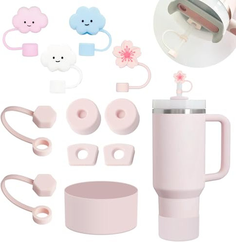 Frundoo Stanley Cup Accesorios Traje Incluye 6 Tapas de Pajitas de Silicona, 2 Tapones para Pajitas, 2 Tapones Redondos y 1 Funda de Silicona para Vasos Stanley de 1,2 L y 850 ml(Productos patentados)