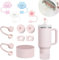 Frundoo Stanley Cup Accesorios Traje Incluye 6 Tapas de Pajitas de Silicona, 2 Tapones para Pajitas, 2 Tapones Redondos y 1 Funda de Silicona para Vasos Stanley de 1,2 L y 850 ml(Productos patentados)
