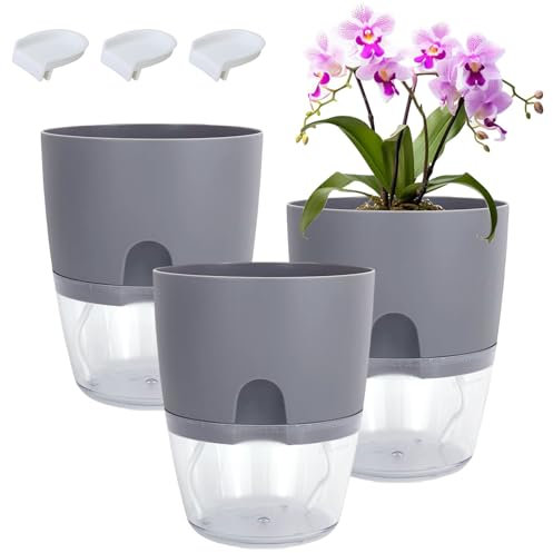 Fhioevt 3 Piezas Maceta Autorriego Pequeñas Macetas Autorriego Interior y Exterior Macetas con Sistema Auto Riego Plantador Plástico Decorativas Macetas para Hierbas Jardín Casa (Gris)