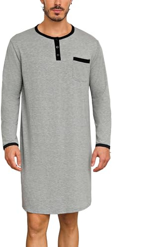 Uniexcosm Hauts de Pyjama pour Hommes, Chemise de Nuit à Manches Longues et col Rond avec Boutons, pour Une Maison décontractée à l'hôpital