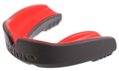 Enmo Maxilla Gel Mundschutz für Erwachsene und Kinder 10+ - Zahnschutz für Boxen, Football, Hockey und Kampfsport mit Etui Zubehör – Atmungskanal-Technologie, Doppel-Schicht – Schwarz & Rot