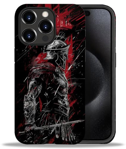 yicomon Compatible with iPhone 15 Pro Max Case，Warrior Gladiator Pattern Print Matte Phone Case Durable Fashion Funny Liquid Silicone Case Soft Anti-Scratch Shockproof Protective Cover
