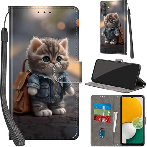 Handyhülle für Samsung Galaxy A54 5G Hülle PU Leder Schutzhülle Klappbar mit Kartenfach Ständer Handytasche mit Kameraschutz Flip Case Klapphülle für Samsung A54 5G, Katze
