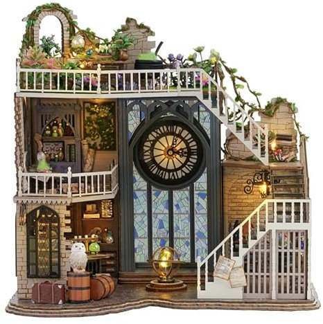 CRIOLPO DIY Puppenhaus-Tinyaturbausatz, Kreativraum Mit MöBeln, Puppenhaus Tinyatur Haus Mit MöBeln, Tinyhaus-ModellbausäTze, Handgefertigtes Puppenhausspielzeug Aus Holz, FüR Bastler - Magic Town