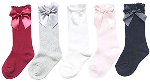 Genérico Calcetines Hombre Deportivos Medias Rejilla Baile Algodón niños pequeños 5PC niños largo grande encaje niñas calcetines rodilla bebé calcetines Medias De Socks (White Black Red Pink Gray, S)