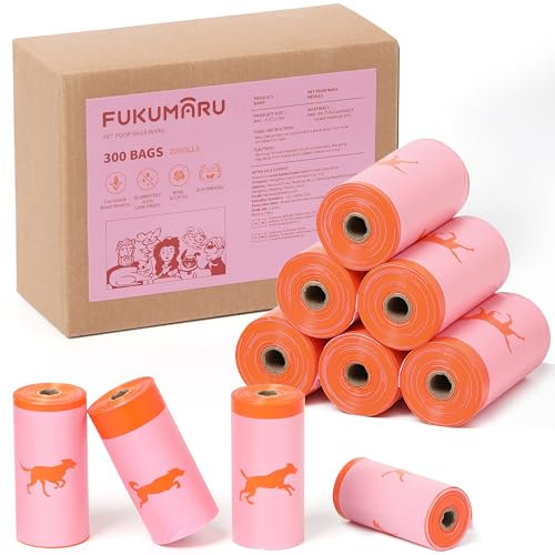 FUKUMARU Hundekotbeutel, 300 Stück, Auslaufsicher Nachfüllrollen mit Rosenduft, Leicht Abzureißen, Rosa Laufmuster Für Hunde