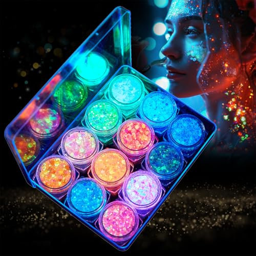 Cadimus Gel Purpurina,12 Colores Gel de Lentejuelas,Purpurina cara Luminosas,Gel de Brillo Corporal, Glitter Gel para Rostro, Cuerpo y Cabello para Fiestas de Navidad, Halloween y Carnaval
