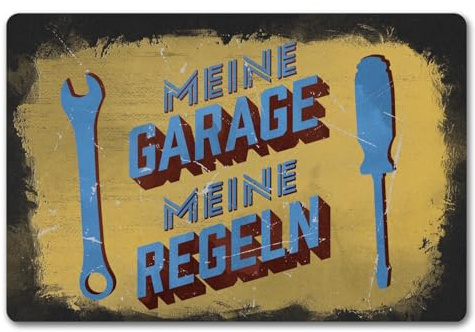 speecheese Meine Garage Meine Regeln Fußmatte in 40x60 cm ohne Rand im Used-Look Witziger Fußabtreter in Retrooptik Geschenk für KFZ-Mechaniker und Väter