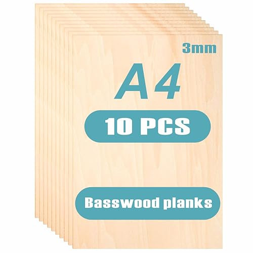 Baixinda 10 Stücke A4 Sperrholzplatte 3mm,297 x 210 x 3 (+/- 0,2) mm Linde Sperrholz,Holzplatten Perfekt für DIY Modell,Laserprojekte,Gemälde Kunst