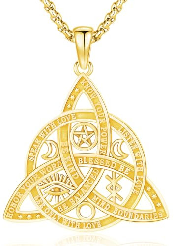 Aniu Keltischer Knoten Halskette Sterling Silber 925 Keltischer Knoten Anhänger Kette Herren Damen Hexen Knoten Anhänger Gold Wiccan Amulett Schmuck Geschenke für Frauen