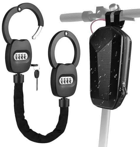 E Scooter Schloss,GuKKK Fahrradschloss Zahlenschloss 8mm mit Tragbaren 4L Wasserdicht Aufhängetasche,Hochsicherheits-Schlösser mit 4-Stellig Code Kombination,Handschellenschloss mit 2 Reset Schlüssel
