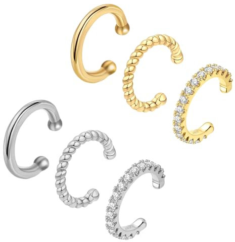 LIURFLNC 6 Stück Earcuffs Gold, Ear Cuff Gold, Ear Cuff Ohrmanschette Fake Ohrringe Fakepircings Ohr Clip, Fake Helix Non Piercing Knorpel Wrap Cuff Set für Damen (Gold und Silber)