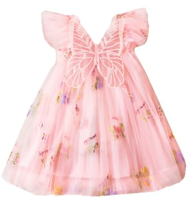 UUAISSO Robe Tutu Pour Bébé en Bas âge Robe en Tulle Sans Manches Broderie Papillon Fête D'anniversaire Princesse Robe D'été