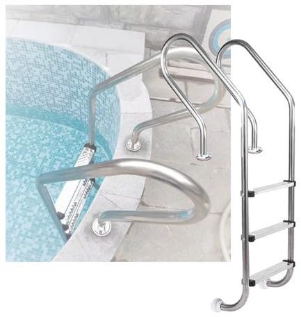 Swimming Pool Ladder,2/3 Steps Heavy Duty Pool Step with Curved Handrail, Stainless Steel Step for Water Park Fish Pond(Drilling,3-Steps1.0mm)