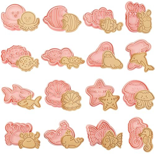 16 Pcs Animals Cartoon Cookie Cutters,Biscuit Cutters for Baking 3D Cookie Cutters Shapes for Kids Children Marine Animal Cartoon Mould for DIY Chocolate Cookie Fondant Pastry Decoration