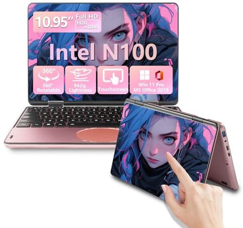 SZHUAGO 10.95 2-in-1 Touchscreen Laptop, Celeron N100 CPU, 16GB DDR4 RAM, 360° Convertible Lightweight Notebook, Only 942g, 1920 x 1200 IPS, Win 11 Pro, Support WiFi, Type-C (Rose Gold, 16+256G)