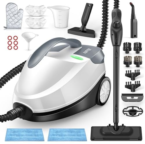Pulitore a Vapore, 28 Accessori, 1,5 L 2000W, Pressione del Vapore 4 bar, Vapore Bloccabile, Potente Pulitore Vapore Casa per Rimuovere Sporco e Grasso da Pavimenti, Mobili Imbottiti e in Bagno