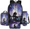 LACIYISON Purple Vine Butterfly Black Cat Print 4 Pcs Backpack with Side Pocket for Girls with Pencil Case Water Bottle Carrier Bag Backpack Rucksack and Lunch Bag Set