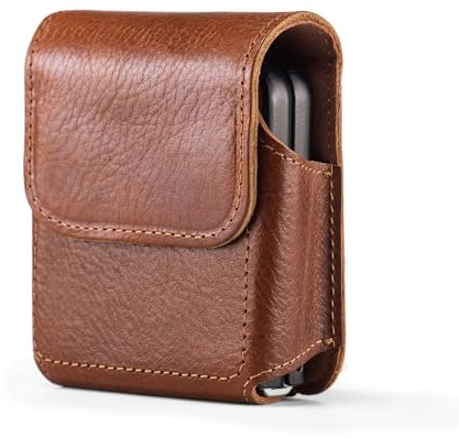 Hengwin Echtleder-Handy-Gürteltasche, Gürteltasche passend für Samsung Galaxy Z Flip7 / Z Flip6 / Z Flip5 / Z Flip4 / Z Flip3 / Motorola Razr, mit Gürtelklammer und Schlaufe, Handyhalter (Braun)