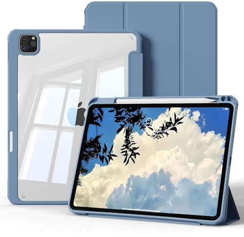 ZOPSGYU Case for iPad Pro 12.9 Inch (6th/5th/4th, 2022/2021/2020), iPad Air 13 Inch M4/M3/M2 (2026/2025/2024) with Pencil Holder, Slim Cover, Clear Back, Soft Frame, Auto Sleep/Wake, Blue