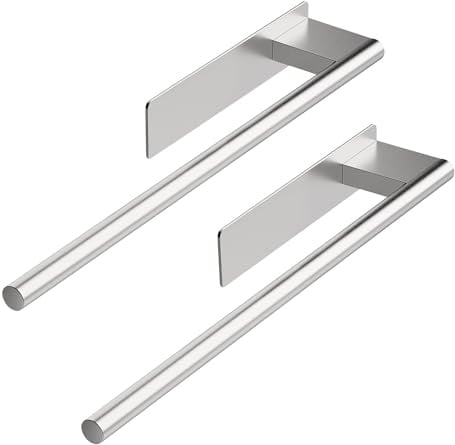 GlazieVault Towel Rail Pack 2– Self Adhesive Towel Holder 30CM | Stainless Steel Hand Towel holder for Bathroom & Kitchen No Drilling, Brushed Silver