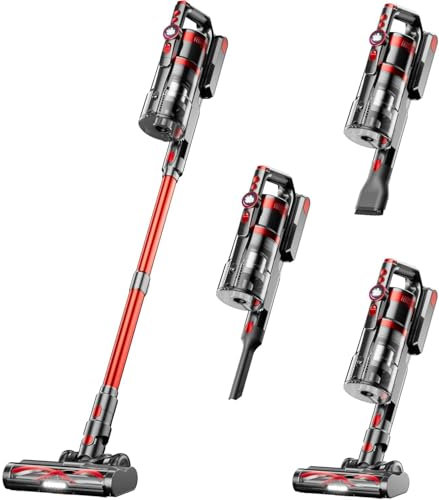 45KPA/550W Aspirateur Balai Sans Fil,60 Minutes Autonomie Aspirateur Sans Fil Puissant avec Recharge Murale Écran Intelligent, Aspirateur balai Puissant pour Les Poils d'animaux/Tapis/Sols Durs