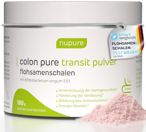 Nupure® Colon Pure Transit Pulver zur Unterstützung von Darmfunktion, Stoffwechsel, Immunsystem & Energie – mit Flohsamenschalen, Inulin, Milchsäurebakterien, Guarana & Vitamin C, 30 Portionen