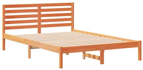 vidaXL Plattform-Bettgestell in Wax Brown mit Kopfteil, 140 x 210 cm. Cooles modernes Design für stylische Schlafzimmer, einfach aufzubauen, kein Boxspring erforderlich, stabile Konstruktion.