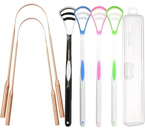UBLNNFY Kupfer-Zungenschaber-Set, Zungenreiniger-Kits, Kunststoff, Mundreinigungswerkzeug, Bürste für frischen Atem und Mund, Hygiene-Pflege mit Reiseetui (6,1 x 13 cm)
