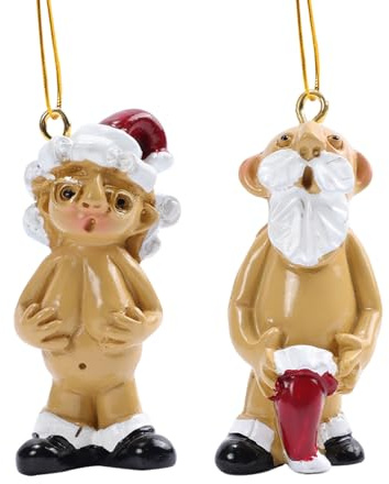 InfiniZer 2PCS Christmas Decorations Naughty Naked Santa Ornament Funny Xmas Tree Hanging Christmas Party Decor Gifts