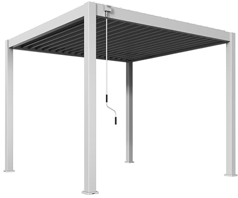 Rockford Pergola aus Aluminium, 3 x 3 m, mit Dach mit schwenkbaren Lamellen, freistehender Pavillon, Weiß