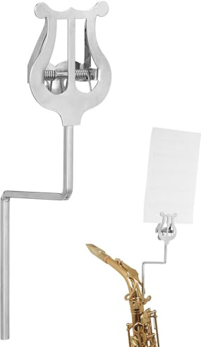 Saxophon Notenhalter für Marschmusik, Tragbar für Alt und Tenorsaxophon | Eisen, Silberne Elektrobeschichtung, Federstruktur, 1 Stück, für Musikbücher und Notenkarten bei Probe