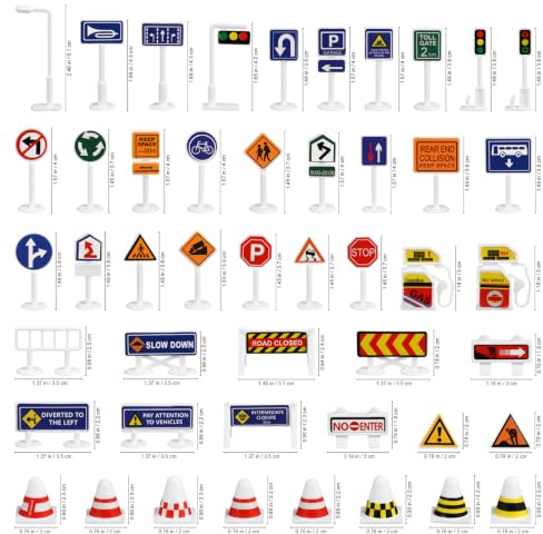 OATIPHO 56Pcs Traffic Sign Toys Mini Road Sign Set | Traffic Light Model, Safety Education Supports Imaginative Play, Parent-Child Interactive Play, Road Toys