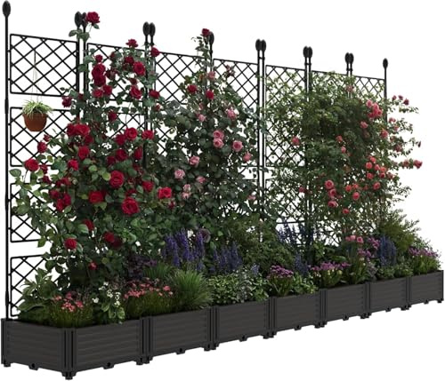 Hochbeet mit Rankgitter & Sichtschutz, Verstärkte Konstruktion, Modulares Vertikal-Pflanzsystem für Kletterpflanzen & Gemüse, Wetterfest & Freistehend, 7 Module, 294 x 160 cm