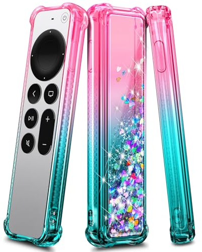 NZND Glitter Quicksand Case Compatible with Apple TV 4K Siri Remote (2nd Gen 2021 & 3rd Gen 2022), Pink/Aqua | Bling Floating Liquid Sparkle Soft TPU Cover for Apple TV 6th/7th Gen Remote Control